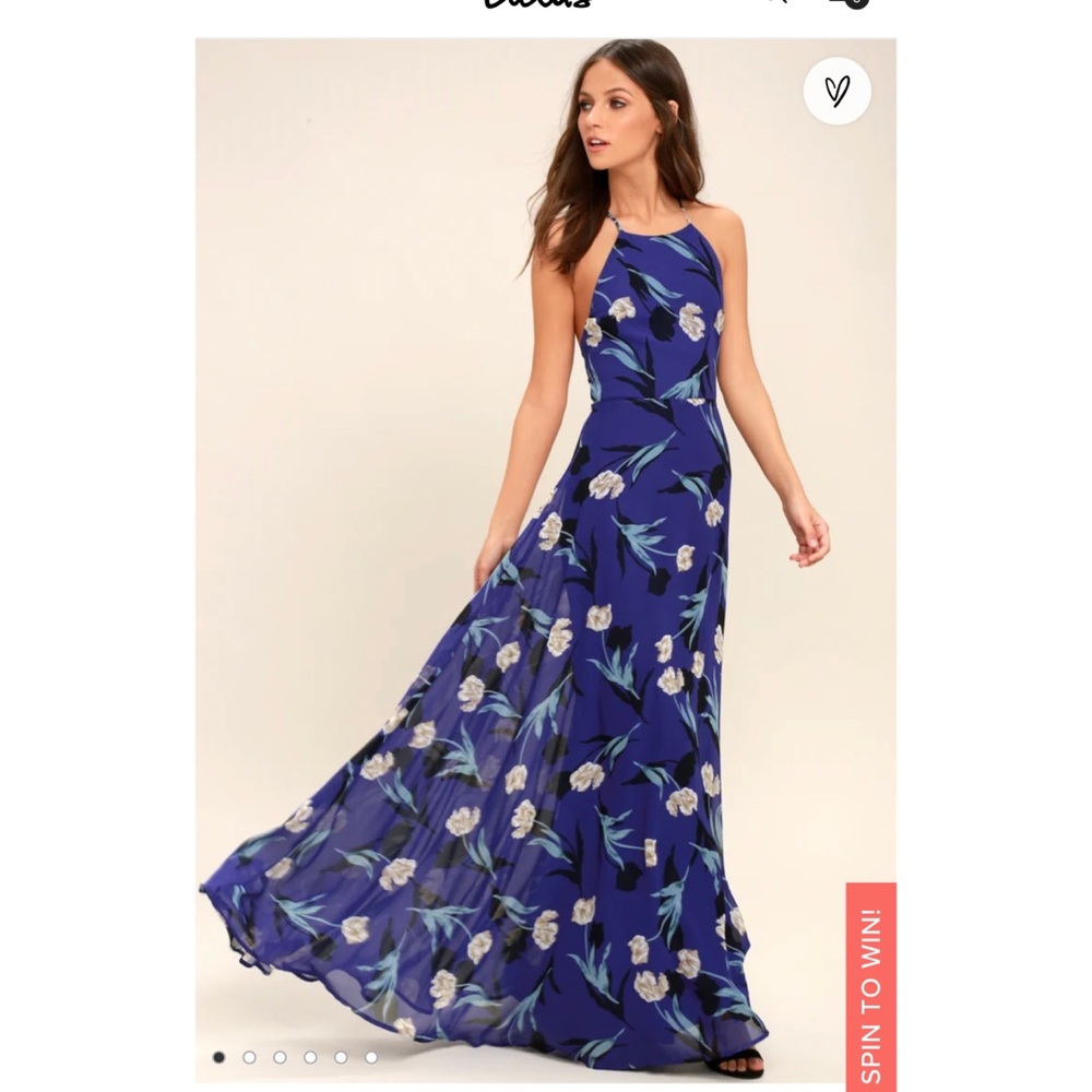 Lulu’s All I need blue floral lace up maxi dress S